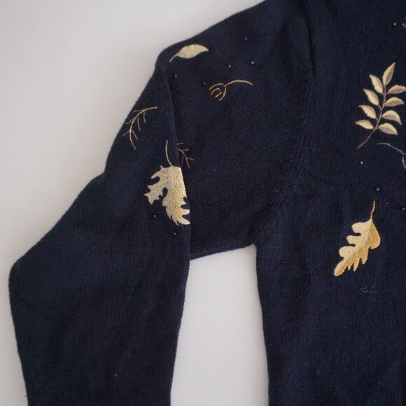 Vintage Christopher & Banks Embroidered Leaf Cotton Cardigan Fall Cottagecore L - Picture 7 of 13